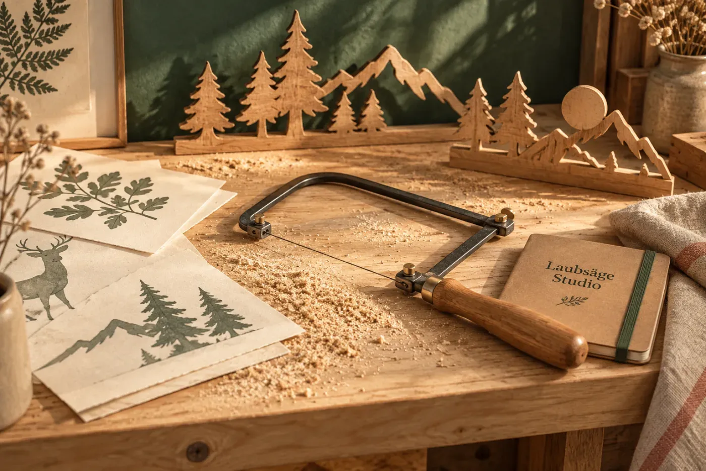 Warme Holzwerkstatt als Inspiration für das nächste Laubsägeprojekt